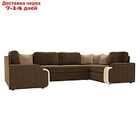 П-образный диван "Николь", механизм дельфин, микровельвет, цвет коричневый