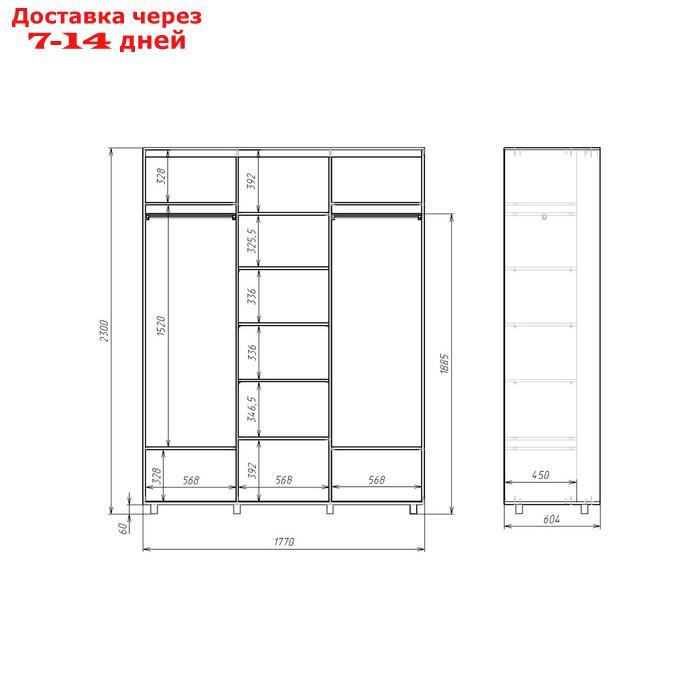 Шкаф-купе Дивный зеркало Бабочки Белый 1800х600х2300 - фото 3 - id-p195456935