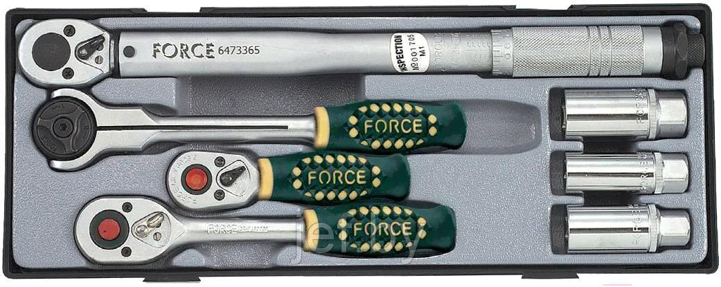 Набор трещоток с динамометр. ключом и свечными головками 3/8" 7 предметов FORCE T30712