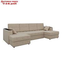 П-образный диван "Амир", механизм еврокнижка, микровельвет, цвет бежевый