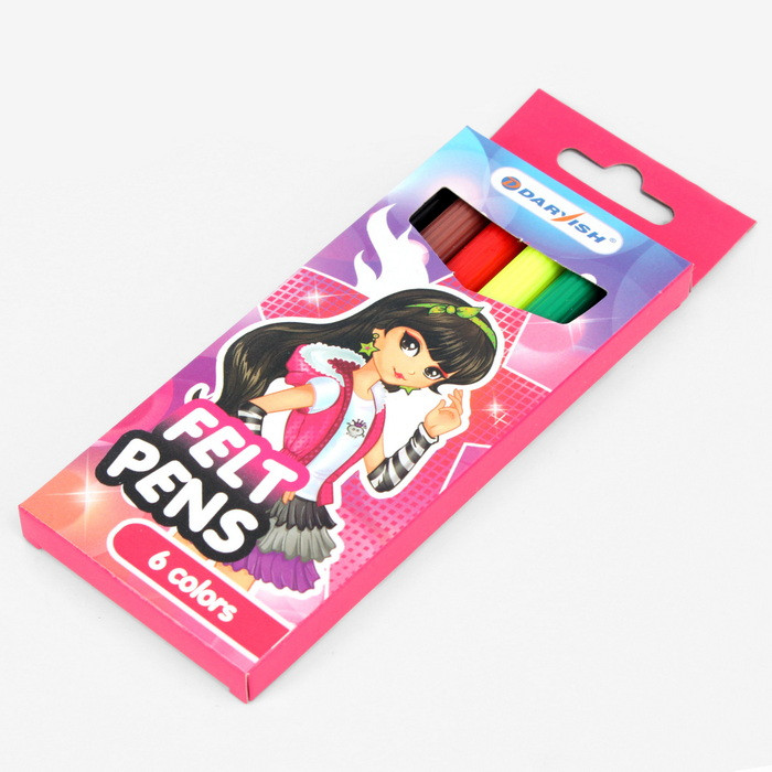 Фломастеры 6 цветов для девочек в картонной упаковке - фото 2 - id-p195488024
