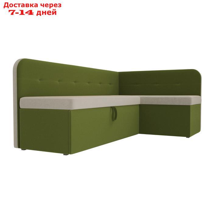 Кухонный угловой диван "Форест", механизм дельфин, микровельвет, цвет бежевый / зеленый - фото 2 - id-p195458755