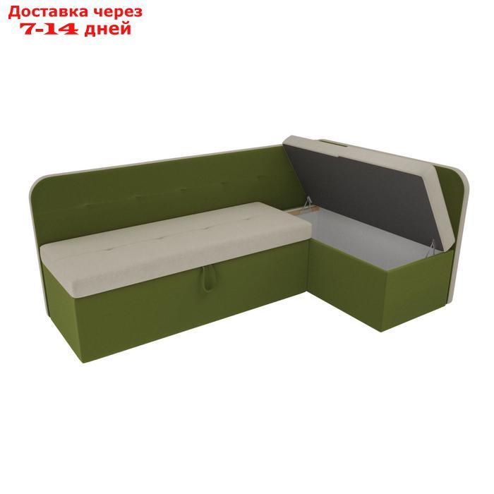 Кухонный угловой диван "Форест", механизм дельфин, микровельвет, цвет бежевый / зеленый - фото 4 - id-p195458755