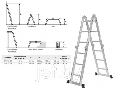 Лестница алюминиевая многофункциональная STARTUL ST9732-04 - фото 2 - id-p195486803