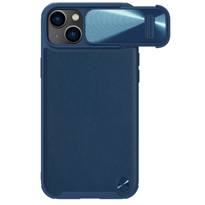 Силиконовая накладка c пластиной MagSafe Nillkin CamShield Leather Case S Синяя для Apple iPhone 14 Plus - фото 1 - id-p195493014