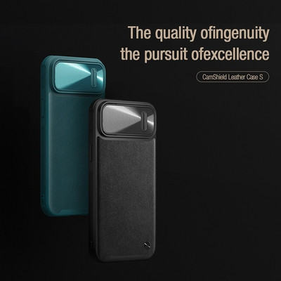 Силиконовая накладка c пластиной MagSafe Nillkin CamShield Leather Case S Синяя для Apple iPhone 14 Plus - фото 8 - id-p195493014