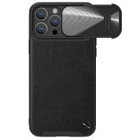 Силиконовая накладка c пластиной MagSafe Nillkin CamShield Leather Case S Черная для Apple iPhone 14 Pro