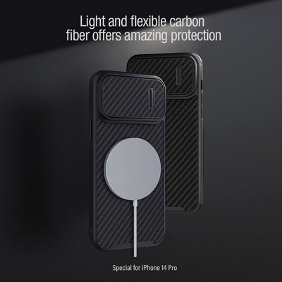 Пластиковый чехол с пластиной Magsafe Nillkin Synthetic Fiber S Magnetic Case Черный для Apple iPhone 14 Pro - фото 9 - id-p195493032
