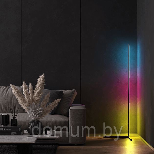 Светодиодный RGB торшер 150 см, напольный угловой (управление с пульта/приложения)