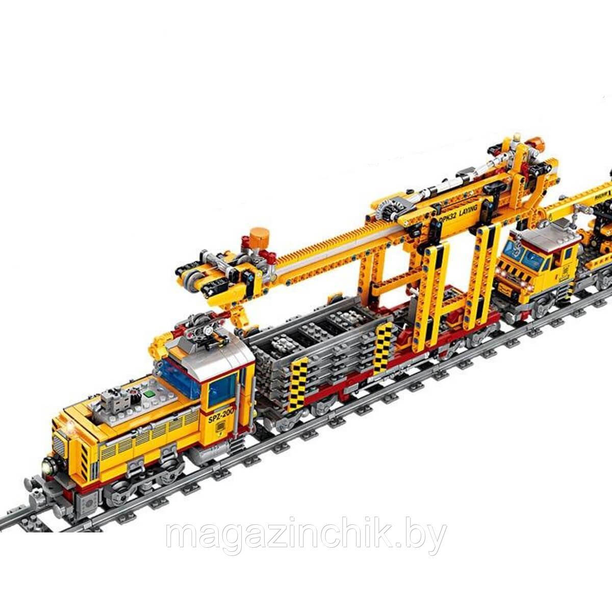 Конструктор Электрический поезд путеукладчик Kazi 98253, на батарейках, свет - фото 4 - id-p195495209