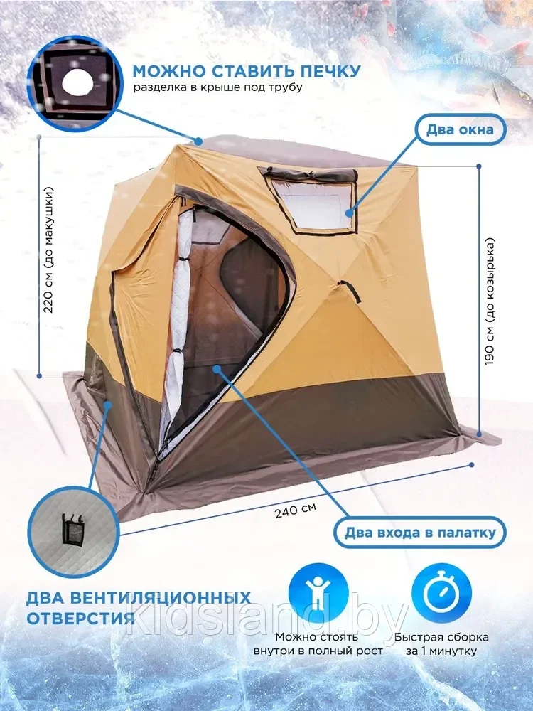 Палатка зимняя куб четырехслойная для рыбалки Mircamping 2019 (240х240х195/220см.) - фото 2 - id-p195517276