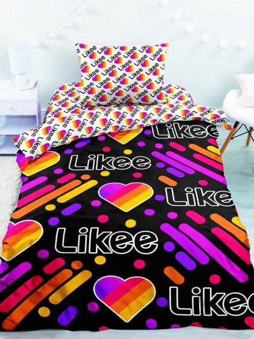 Постельное белье светящееся в темноте 1,5 сп. "Likee" Neon Black Likee (нав. 70х70) арт. 16512-2/16513-1