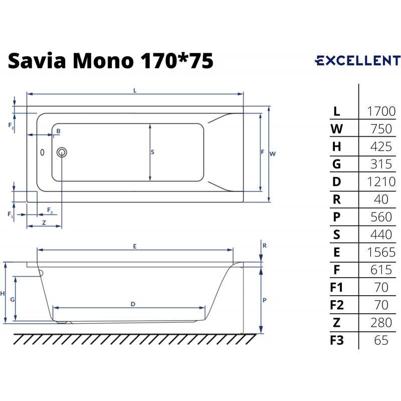 Ванна Savia Mono 170*75 - фото 2 - id-p195560219