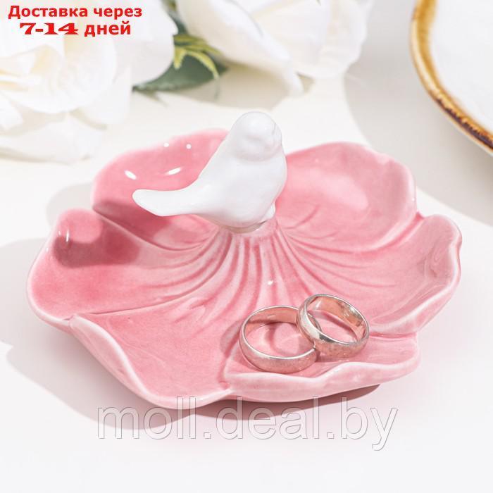 Подставка для колец "Птичка на цветке", розово-белый, 12х6 см - фото 1 - id-p195465416