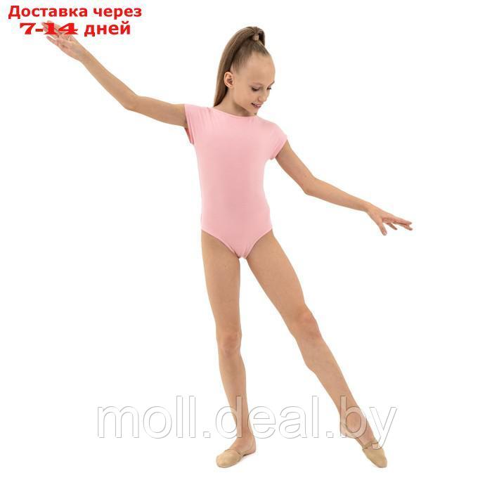 Купальник гимнастический х/б, укороченный рукав, вырез лодочка, цвет розовый, размер 42 - фото 4 - id-p195465658