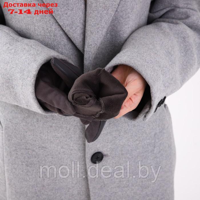 Перчатки жен 20 см, иск кожа+иск замша, без утепл, укороченные, безразмер, мет кноп, т-серый - фото 3 - id-p195465888
