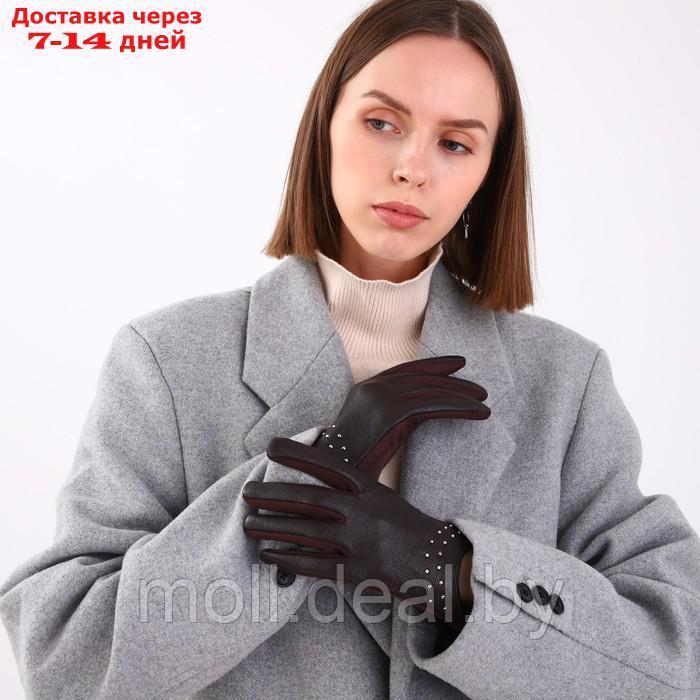 Перчатки жен 20 см, иск кожа+иск замша, без утепл, укороченные, безразмер, мет кноп, корич - фото 2 - id-p195466000