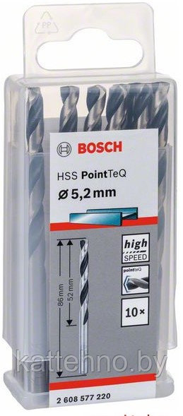 Сверло по металлу BOSCH HSS PointTeQ 5.2х86 мм набор 10 свёрл