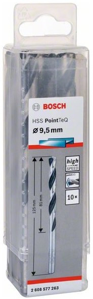 Сверло по металлу BOSCH HSS PointTeQ 9.5х125 мм набор 10 свёрл