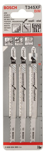 Пилка лобзиковая BOSCH ЛОБЗИКОВЫЕ ПИЛКИ T 345 XF, BIM 3 шт.