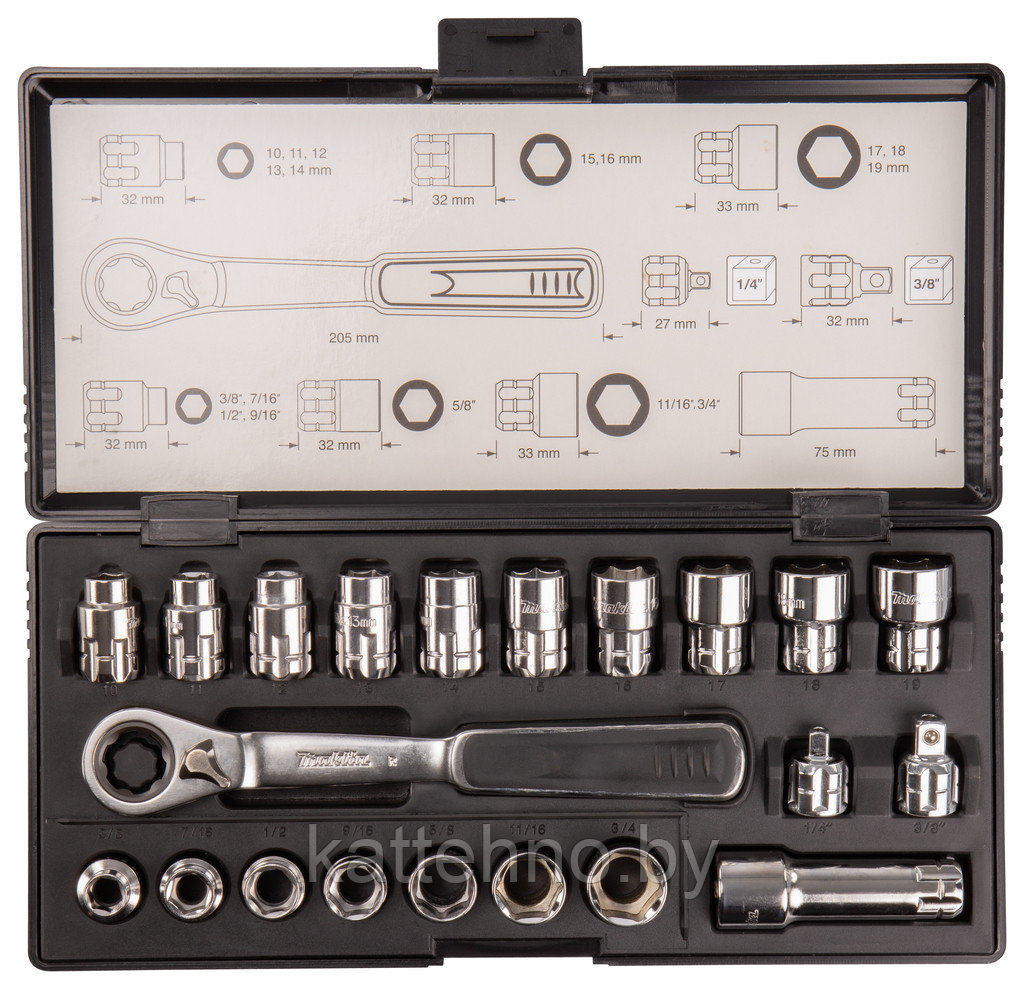 Ручной инструмент MAKITA Набор ключей и проходных головок 21 предмет B-65604
