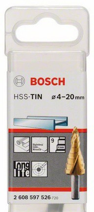 Сверло по металлу BOSCH СТУПЕНЧАТОЕ HSS-TIN 4-20 MМ