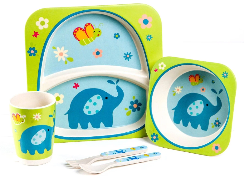 Детская посуда из бамбука из 5 предметов (набор) Bamboo Ware Kids Set. Слоник