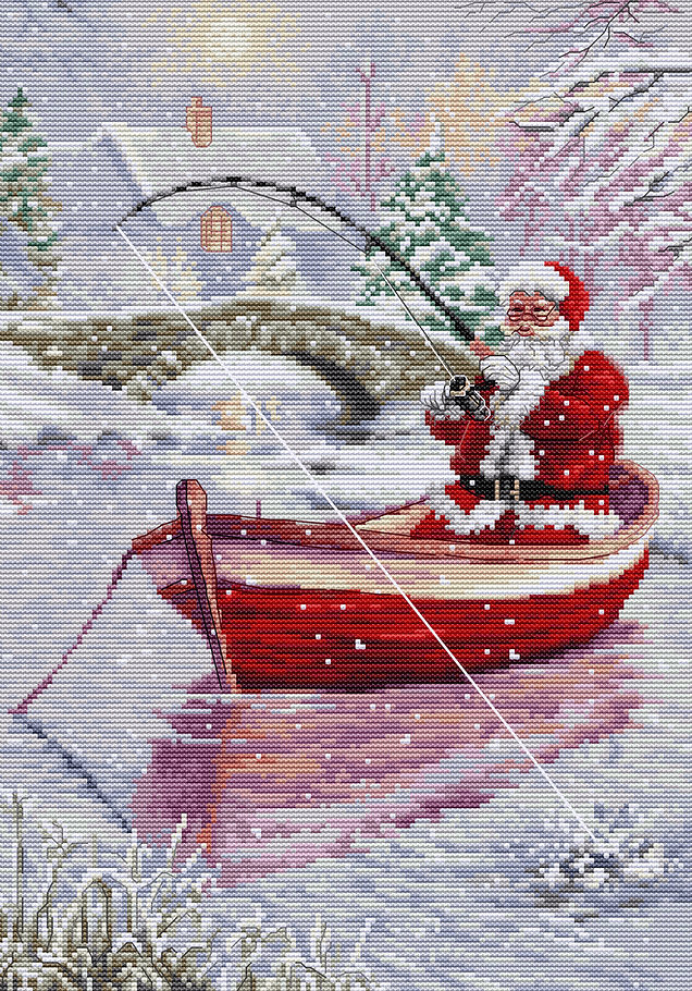 Набор для вышивания крестом «Санта на рыбалке»