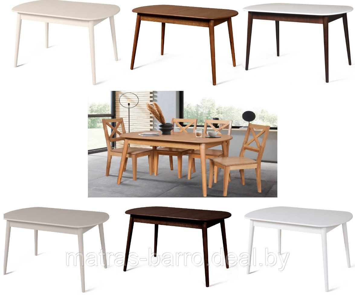 Обеденный стол раскладной Эней (массив+шпон) в тонировке Cream White - фото 2 - id-p61888640