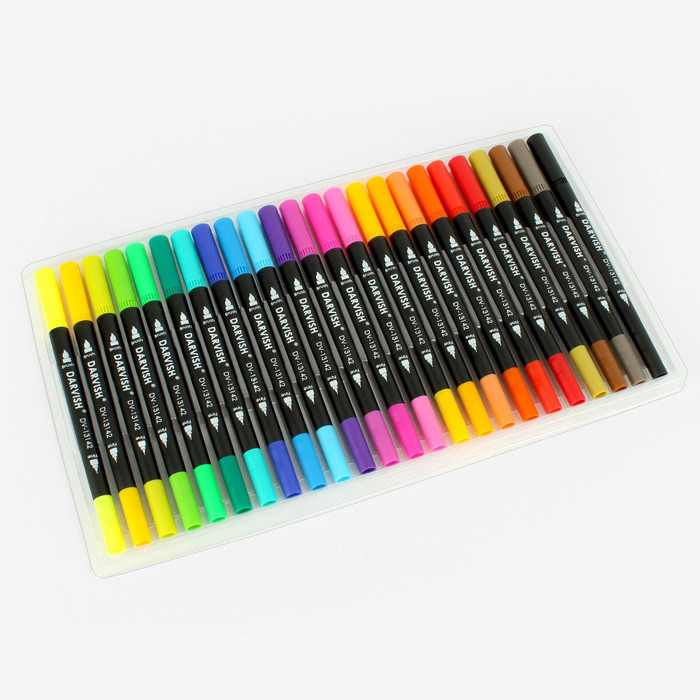Маркеры для скетчинга (двусторонние) (набор 24 цвета) кисть+линер (0,4мм) - фото 4 - id-p195609290