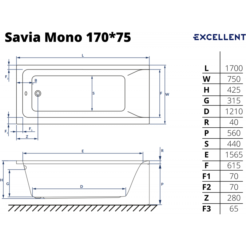 Ванна Savia Mono 170*75 - фото 2 - id-p195608706