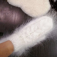 Варежки (рукавицы) белые вязаные пуховые из козьего пуха