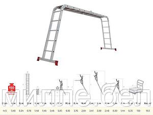 Лестница алюм. многофункц. трансформер 4х5 ступ. с настилом, 19.9кг NV233 Новая высота (Максимальная нагрузка