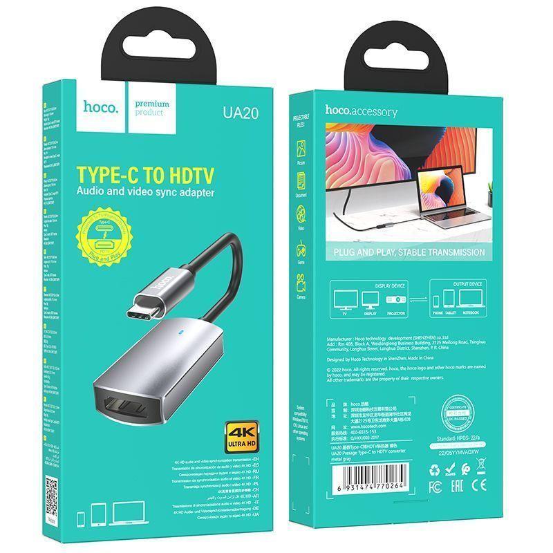 Переходник конвертер HOCO UA20 Type-C -> HDMI (L=115mm) 4K. - фото 4 - id-p195607253