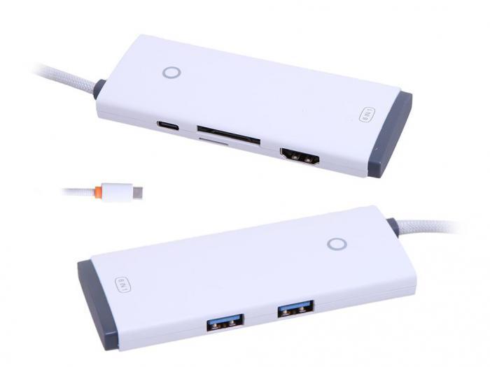 Хаб USB Baseus Lite Series 6-Port Type-C HUB Type-C - HDMI+2xUSB 3.0+PD+SD/TF White WKQX050102 - фото 1 - id-p195500833