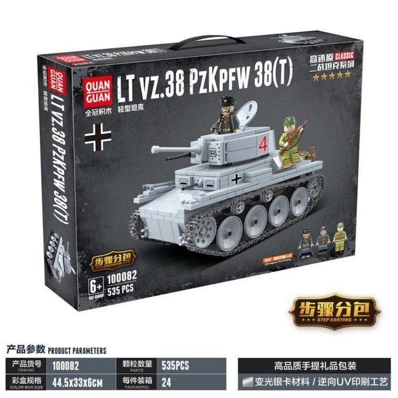 Конструктор "Немецкий танк" 535 деталей, Quanguan Танк Lt vz.38 pz kpfw 38(t), аналог LEGO (Лего)100082