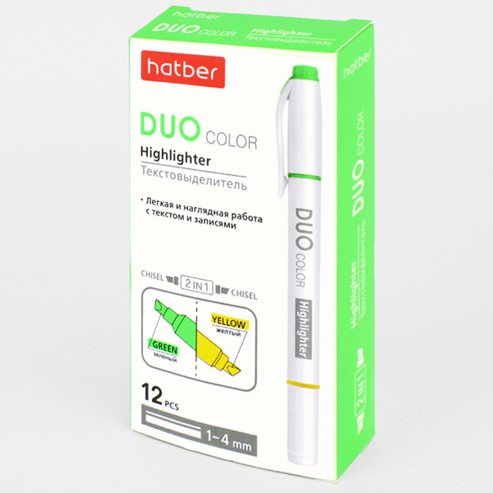 Текстовыделитель DUO двухцветный клиновидный пишущий узел Зеленый+Желтый - фото 3 - id-p195630528