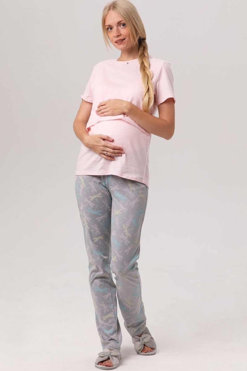 7ЕМ2308-51134 Пижама для беременных и кормящих женщин розовый/серый, фото 1