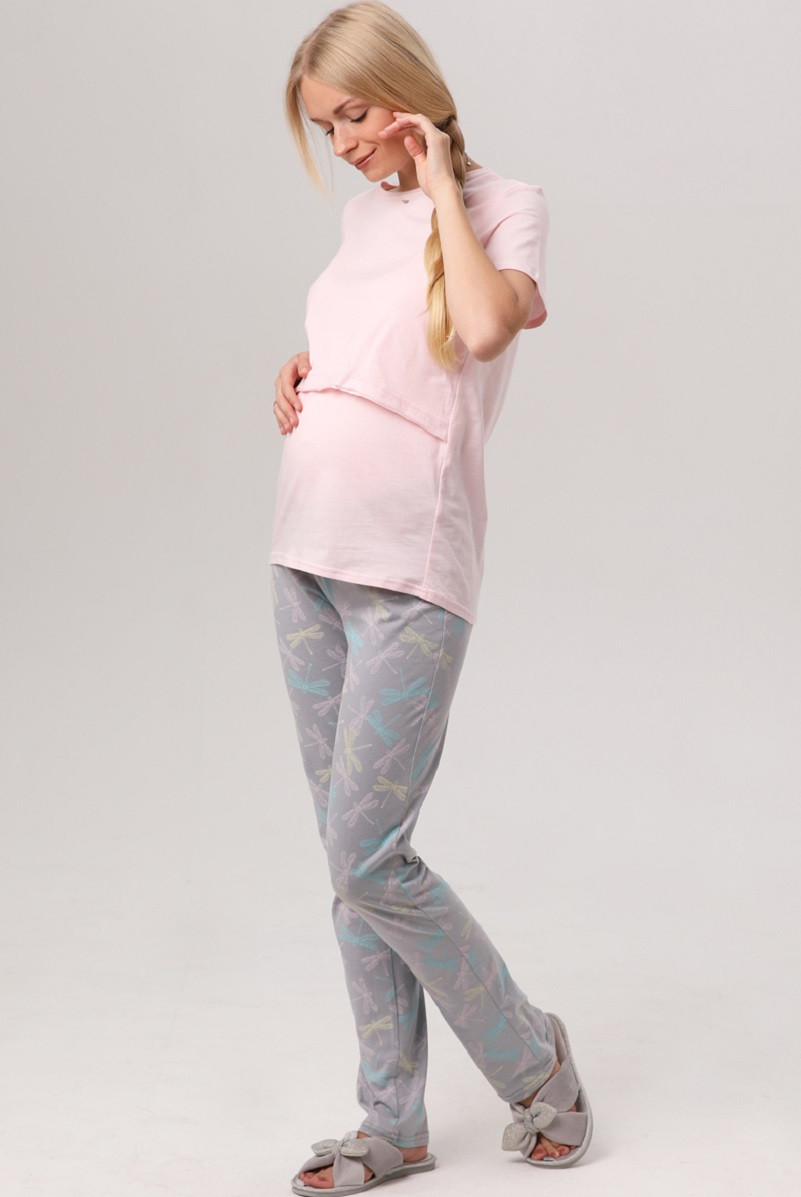 7ЕМ2308-51134 Пижама для беременных и кормящих женщин розовый/серый - фото 3 - id-p175166872