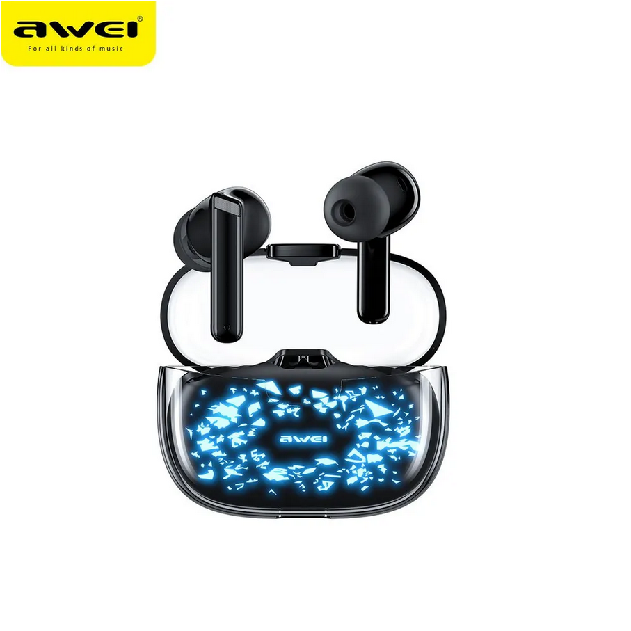 Внутриканальные наушники - AWEI T52 Pro, TWS, Bluetooth, сенсорное управление, кейс с подсветкой, чёрные