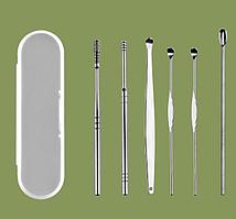 Набор инструментов для чистки ушей - ушные палочки - металлическая ухочистка MOD03, нержавеющая сталь, 6 штук