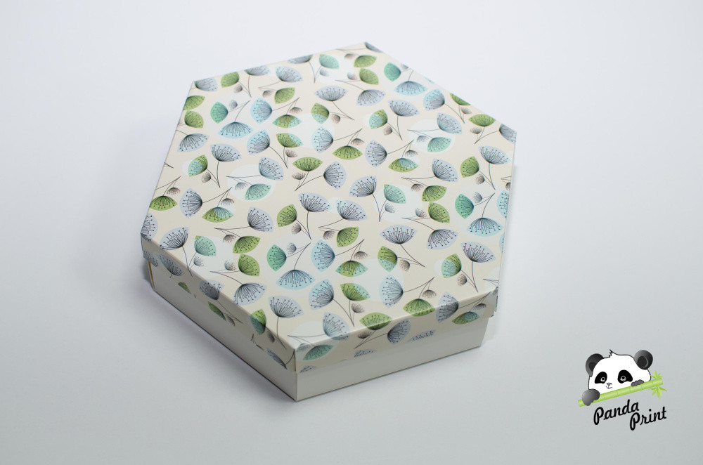 Коробка 200х200х60 шестигранная Цветные одуванчики (белое дно)
