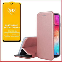 Чехол-книга + защитное стекло 9D для Huawei Honor 10 Lite (розово-золотой)
