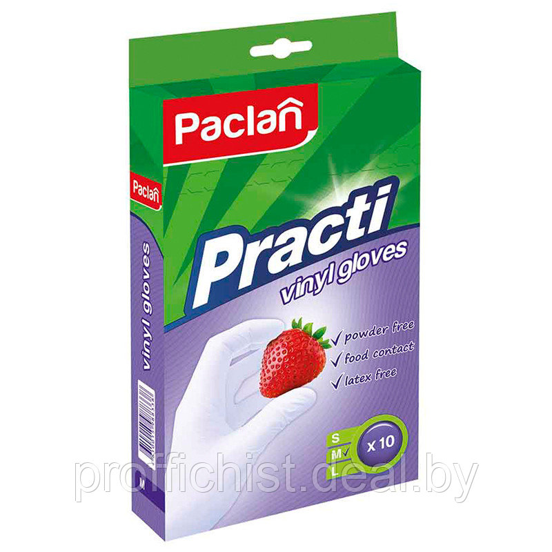 Перчатки виниловые Paclan "Practi", M, 10шт., картон. коробка с европодвесом ЦЕНА БЕЗ НДС!!! - фото 1 - id-p195668317