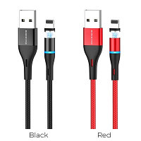 USB кабель Borofone BU16 Lightning зарядка магнитная (красный) 1,2 метра
