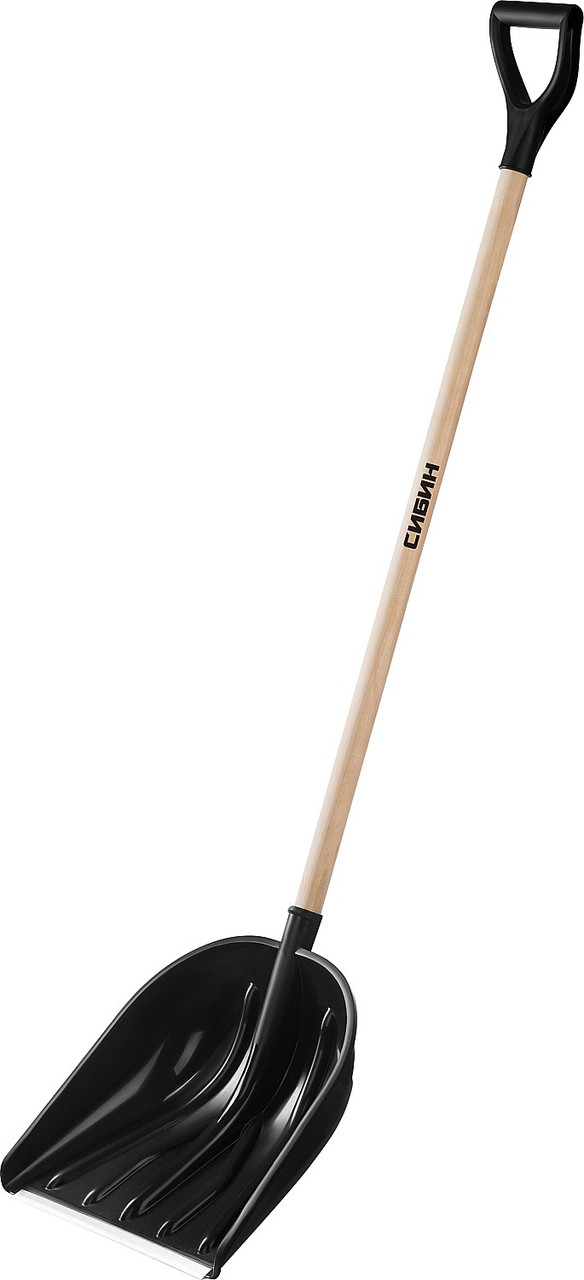 Снеговая лопата СИБИН ЛПД-460 460 мм пластиковая с алюминиевой планкой деревянный черенок V-ручка - фото 1 - id-p195714236