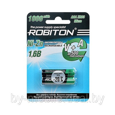 Аккумулятор Robiton 1000mAh ААА Ni-Zn тип AAA R03 LR03 (2 шт. в одной упаковке) - фото 1 - id-p107812430