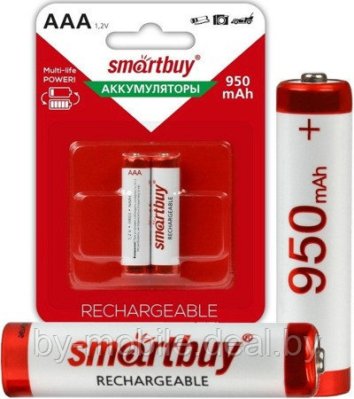 Аккумулятор SmartBuy 950 mAh ААА NiMh тип AAA R03 LR03 (2 шт. в одной упаковке) - фото 1 - id-p107812432