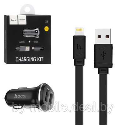 АЗУ (Автомобильное зарядное устройство) Hoco Z1 c кабелем USB-Lightning 1A, 2,1 A черный