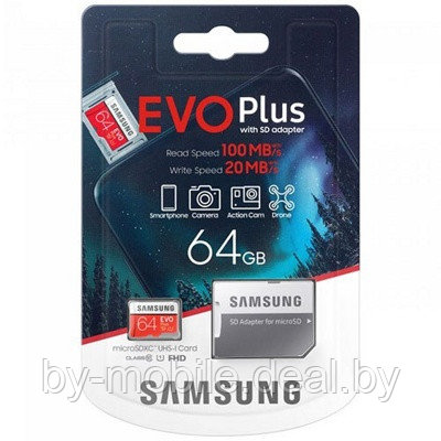 Карта памяти Samsung EVO Plus (UHS-1) 64GB - фото 1 - id-p177329120